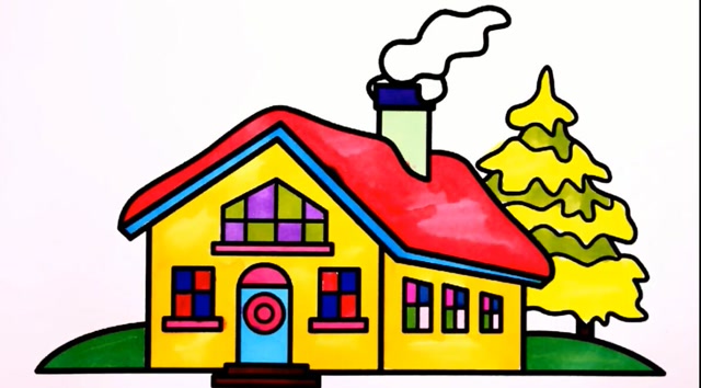 房子烟囱简笔画颜色图片