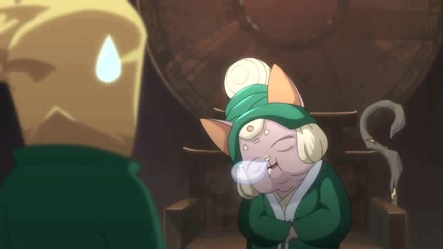 京剧猫:班主婆婆正在和荣光说话,不过说着说着就睡着了!