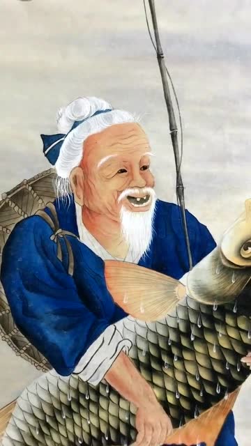 传统国画:画不尽人世间之沧桑,一幅老人抱鱼带给大家欣赏