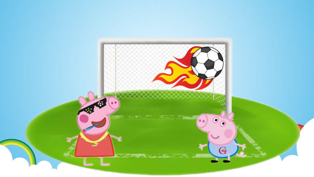 小猪佩奇玩具,佩奇乔治足球场踢足球乔治为佩奇画图讲解如何进球