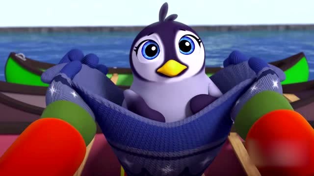 杰克想要抱起小企鹅,但是小企鹅滑溜溜的杰克只能用帽子接住他!