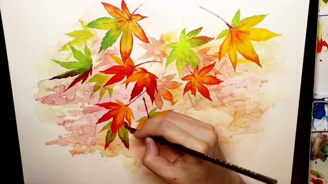 水彩素描技巧教学如何画枫叶色彩的渐变
