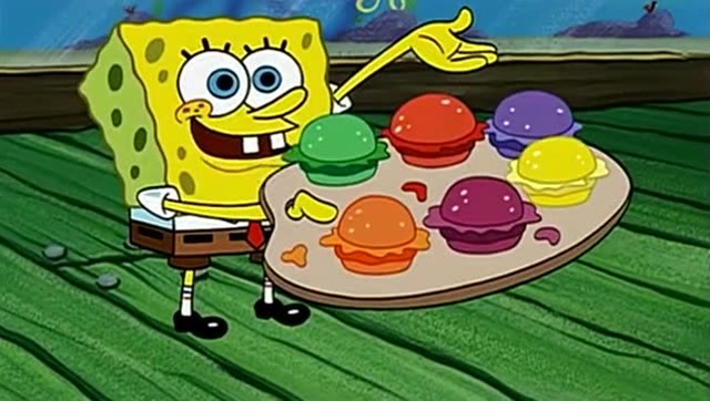 海绵宝宝的彩色汉堡被蟹老板嘲笑,愤怒的海绵宝宝准备另起炉灶