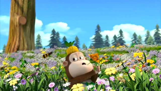 《熊熊乐园》吉吉为了抓蝴蝶隐藏在花丛中,但连蝴蝶的影子都没见