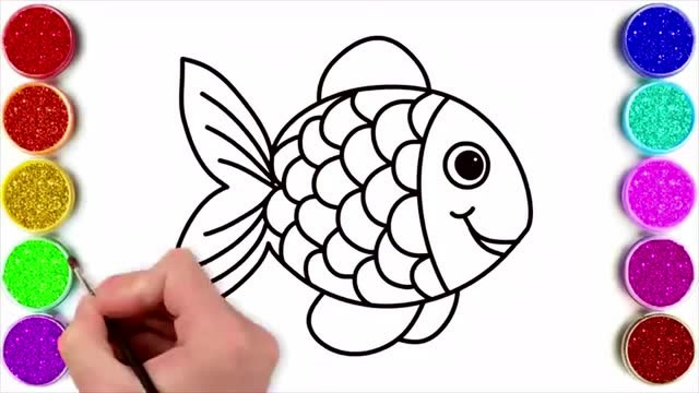 儿童简笔画:教宝宝用金粉画小金鱼