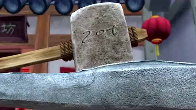 熊大表演胸口碎大石太拼了举起百吨大锤