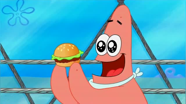 蟹老板教派大星吃汉堡,派大星吃的好慢蟹老板很受伤