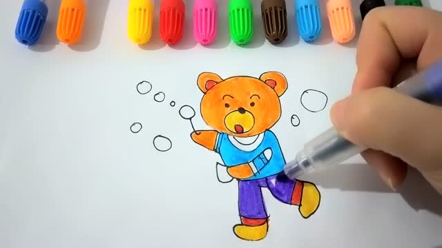 小熊吹泡泡简笔画图片