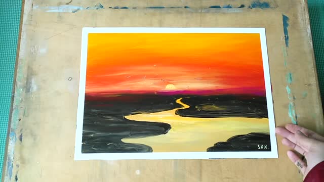 简单丙烯风景画绘制 曙光