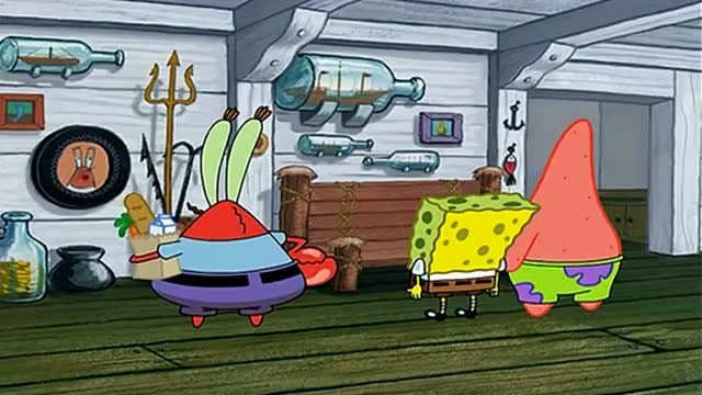 海绵宝宝:蟹老板回到家里,看到海绵宝宝和派大星的成果非常满意