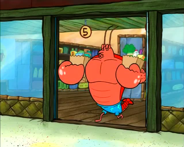 海绵宝宝在街上看到了虾霸拉里,他想送给他小虫子!