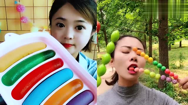东北大妹子直播吃彩色果冻香肠,看着真过瘾,向往的生活