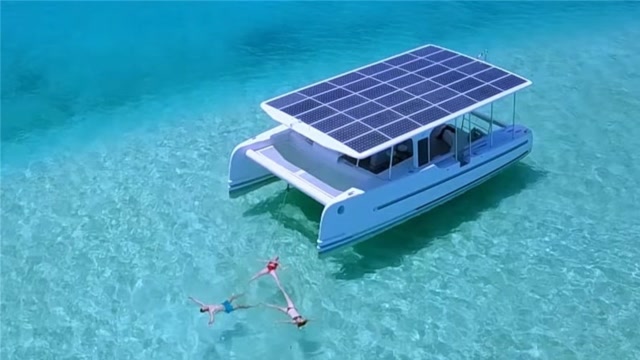 荷兰新型太阳能船,存的电用不完,还能反供给电网