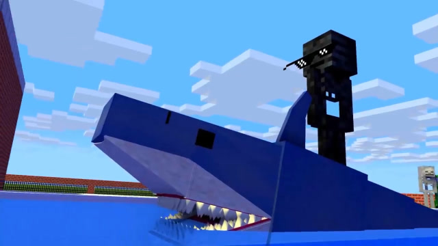 怪物们举办游泳比赛,僵尸被鲨鱼吃掉,凋零骷髅竟然骑着鲨鱼前进!