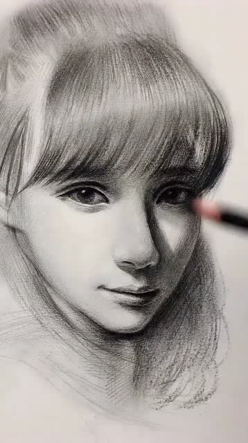 小美女的素描绘画过程图.