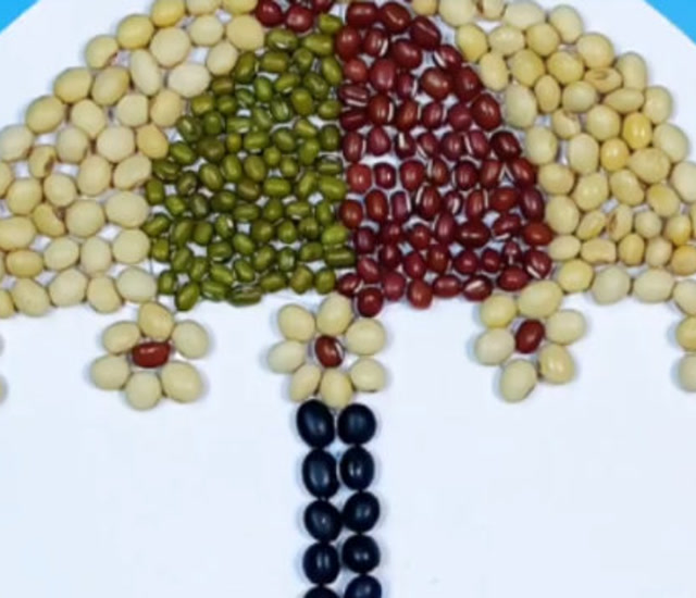 变质的豆子别扔做一副小雨伞拼贴画还可以锻炼孩子专注力太给力了