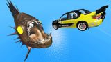 汽车全速冲向“巨型食人鱼”，结果会怎样？全程一个比一个惊险