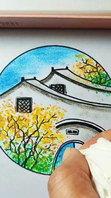 画简单的油画棒风景画保证看了就会哦简笔画