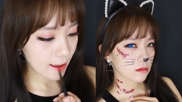 超萌妹子 韩国特效化妆术万圣节猫咪妆