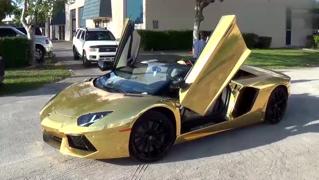 羡慕!实拍土豪的黄金兰博基尼 声浪轰鸣引人围观