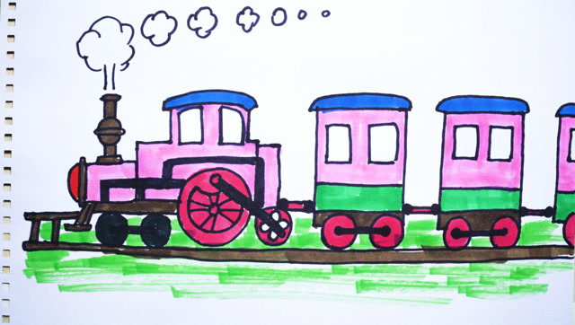 老式火车简笔画彩色图片