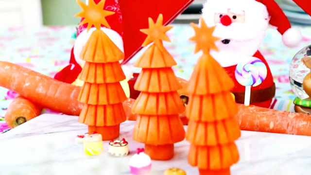 蔬菜雕刻教学,用胡萝卜雕刻圣诞树