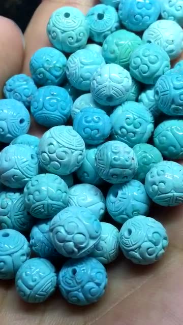 竹山绿松石四大名品之上蓝溢水回纹珠