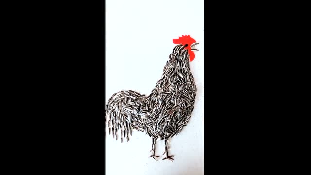 看看是人才吧,硬是用瓜子摆出了大公鸡打鸣的形象