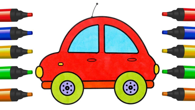 亲子简笔涂色画小红甲壳虫汽车涂颜色右脑开发