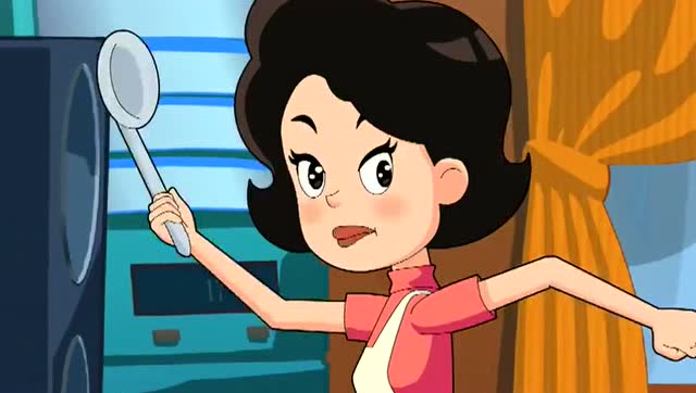 大头妈妈找不到驱蚊剂,只好拿东西追着蚊子打