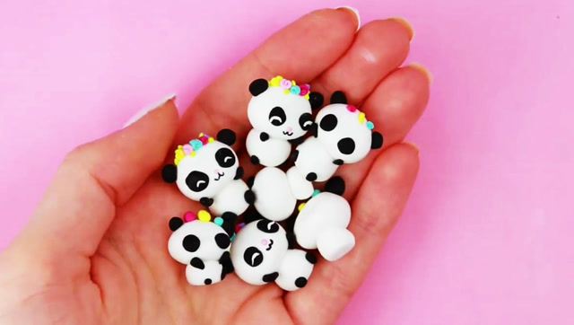 diy创意手工粘土软陶制作可爱的小熊猫饰品