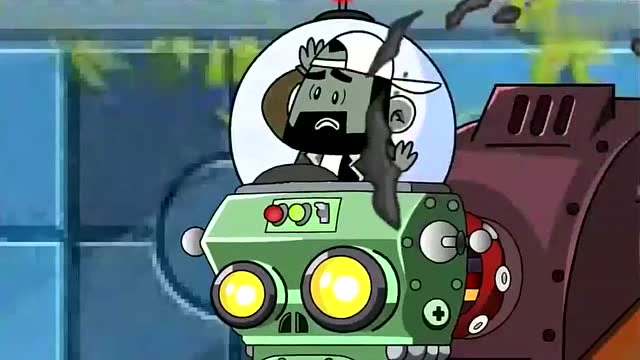 植物大战僵尸,僵尸被戴夫的火箭筒打跑了