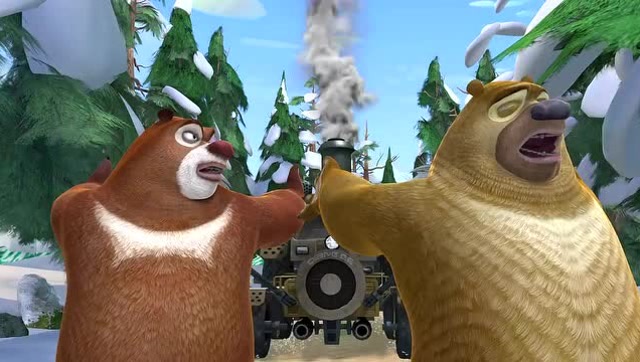 光头强的伐木蒸汽机就是厉害,熊大熊二只能逃跑