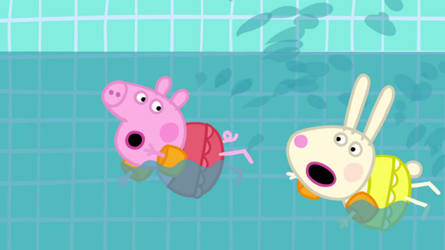 小猪佩奇和小兔瑞贝卡比赛游泳,她们谁会赢得比赛呢?
