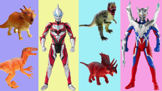 奥特曼恐龙玩具,霸王龙攻击小恐龙赛罗捷德把食肉恐龙变身