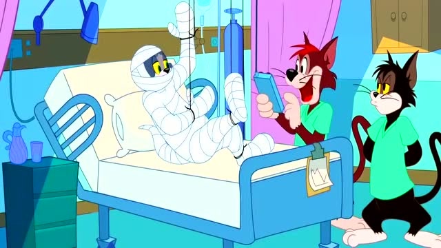 猫和老鼠,汤姆住院了,被医生包成了大白