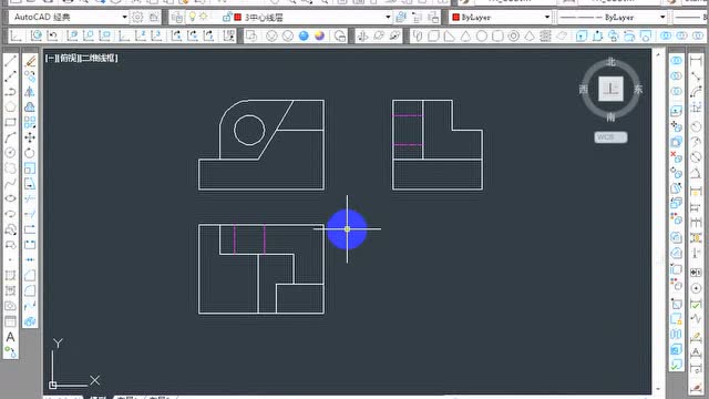 cad拉伸创建实体视频:正交投影轮廓三维转换二维生成三视图