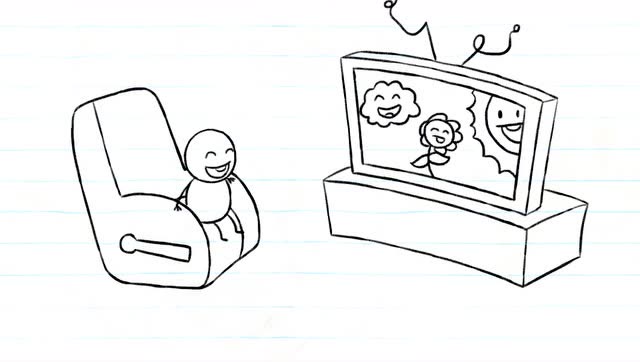 搞笑铅笔画小人:专心看电视的铅笔人