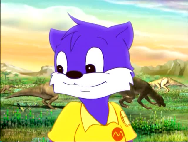 蓝猫与同伴走散,还悠闲的坐在恐龙的背上