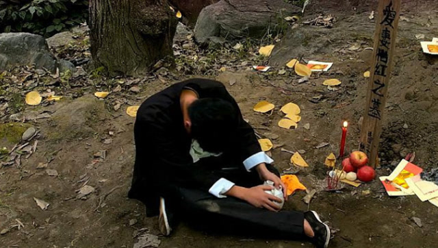 男子坐在妻子的坟前不愿离去,醉酒熟睡后,亡妻竟出现了