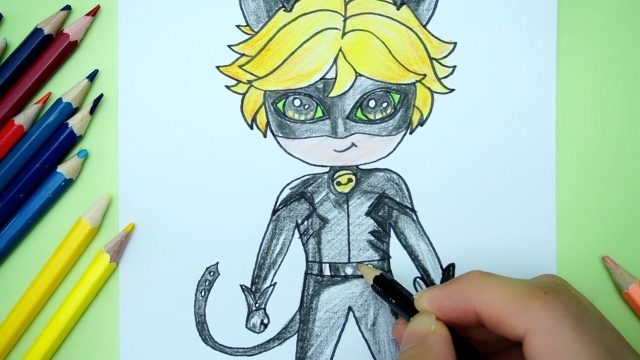 儿童创意简笔画手绘瓢虫雷迪动漫人物q版黑猫诺儿好酷