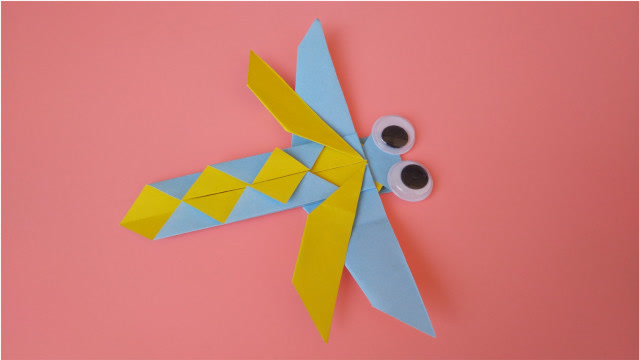 手工diy,教你折一只大眼睛的纸蜻蜓,手工折纸视频教程