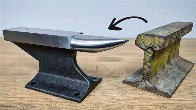 用铁轨制作一个铁砧,这质量,用个二十年没问题