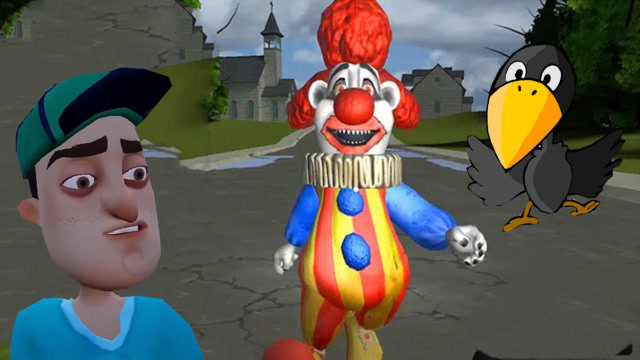 小丑邻居塔米用望远镜观察小丑邻居小丑家里养了一只乌鸦