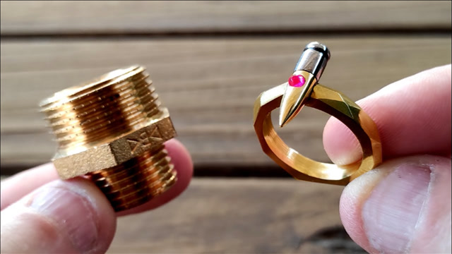 用黄铜螺母制作戒指,成品很精致