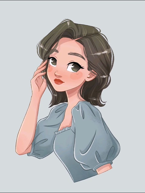 ipad手绘人物插画-闷青色短发女生头像绘画过程分享