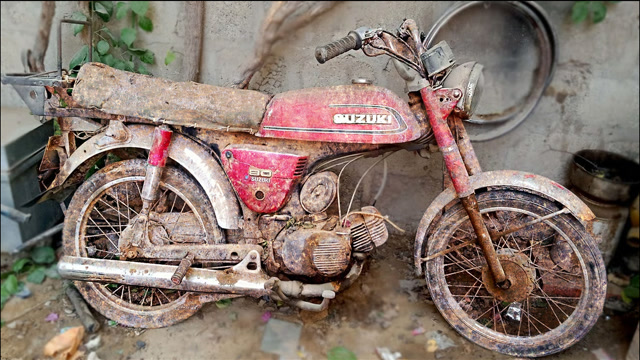 废品站收的一辆破铃木a80摩托车,翻新修复一下,当天就被人高价收了