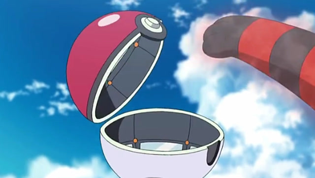 神奇宝贝,火斑喵自己跑进去精灵球,小智又收服一只神奇宝贝了