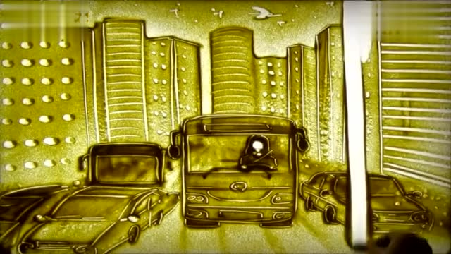 公交题材沙画《孩子 听我说》