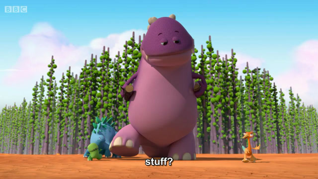 《外语教学-快乐小恐龙》喜欢木头的紫色大肚恐龙